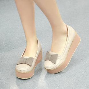  初春新款学院风松糕鞋厚底鞋平底中跟单鞋蝴蝶结英伦女鞋子