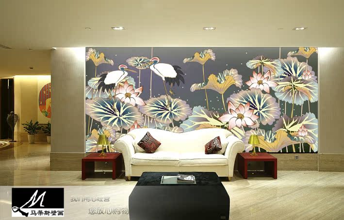 马蒂斯大型壁画 荷花仙鹤 墙纸 电视墙/卧室/沙发/客厅/书房 背景 马蒂斯大型壁画 荷花仙鹤 墙纸 电视墙/卧室/沙发/客厅/书房 背景