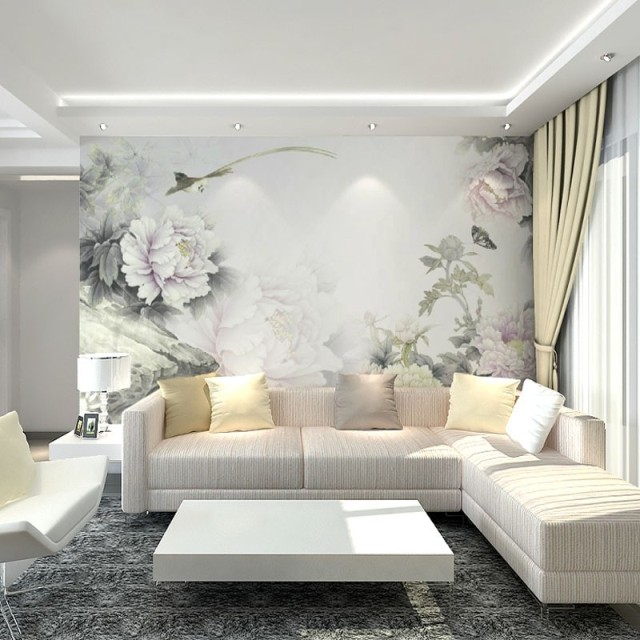 大型无缝3d立体墙布壁画 中式牡丹花鸟墙纸 客厅电视背景墙壁纸