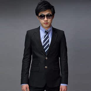  韩版西服套装 黑色 韩版修身西装时尚休闲两件套 HD00031