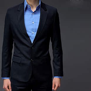  韩版西服套装 藏青色 韩版修身西装时尚休闲两件套 HD00022