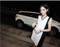 2013秋装新款韩国设计师款不规则色块拼接雪纺气质女装连衣裙