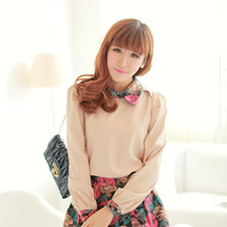 2013韩版秋装可爱甜美领拼接宽松长袖女雪纺衫/蕾丝衫 长袖衬衫