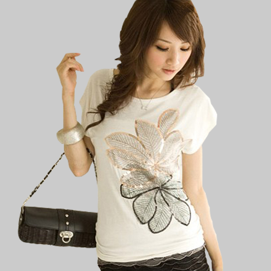 修身显瘦荷叶图案短袖...