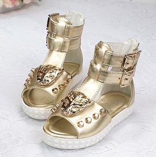  夏季新款 儿童女童男童鞋 韩版欧美罗马凉鞋金属豹头中帮凉鞋