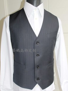  定制/定做商务百搭西服男士马甲修身韩版英伦商务正装深蓝条纹