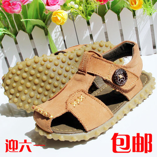  韩版夏新款儿童真皮童鞋 男童凉鞋牛筋底防滑包头凉鞋