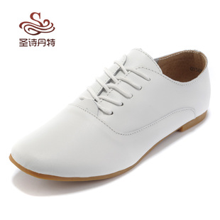  新款 英伦休闲女鞋 真皮单鞋 平底系带小白鞋 平跟休闲鞋子