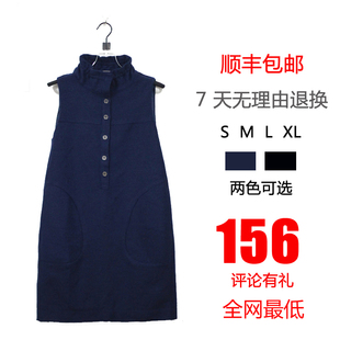  秋冬新款 哥弟女OL休闲显瘦大码立领宽松背心裙无袖羊毛呢连衣裙
