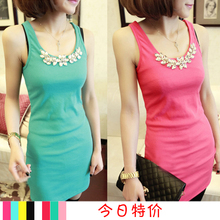 Lorrie poem 2013 spring new Korean Women Slim thin package hip long cotton bottoming vest / dress