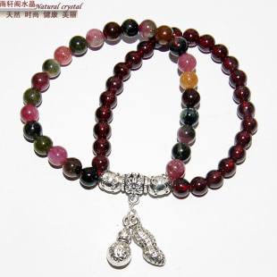  石榴石碧玺2圈女手链 天然正品 养颜美容调和气血 圣诞节生日礼物