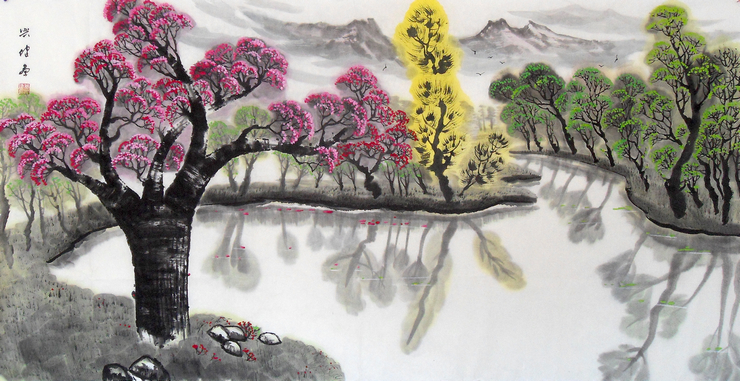 春景 山水画 国画 名家书画 重彩国画 客厅 字画 中央美院常兴健