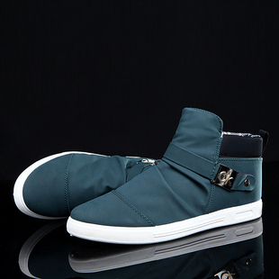  特价新款韩版扣带一脚蹬休闲男鞋特价平底中帮男士帆布鞋懒人鞋