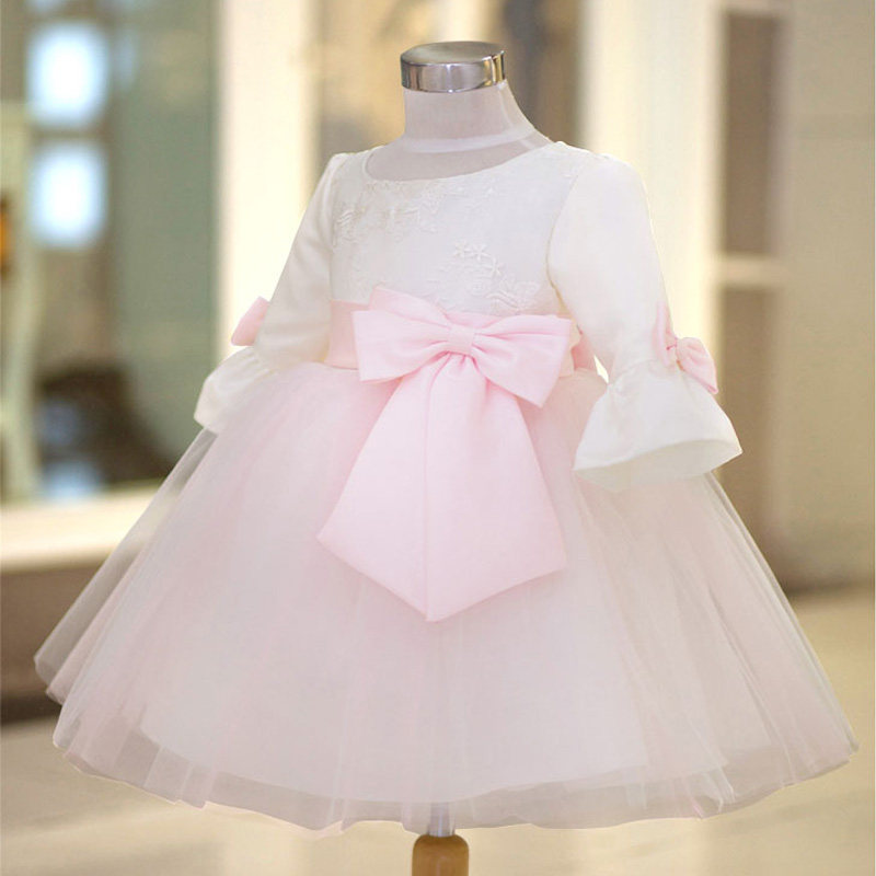 欧福婷儿童礼服裙花童公主裙女童长袖礼服婚纱裙春秋蓬蓬连衣裙