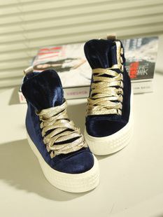  欧洲站厚底金丝绒松糕高帮潮鞋内增高休闲渐变撞色香港街头女鞋