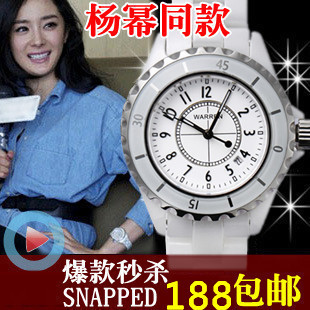  包邮正品warren手表陶瓷表白色太空女表时装水钻表韩国时尚女