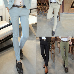  男装春装超修身纯色男士休闲西裤 英伦小脚西裤免烫潮