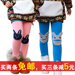  儿童女童装秋冬新款中大童加厚加绒打底裤 糖果贴布兔 打底裤靴裤