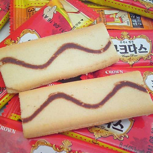  韩国进口零食 Crown可拉奥奶油夹心蛋卷饼干144g 韩国奶油蛋卷