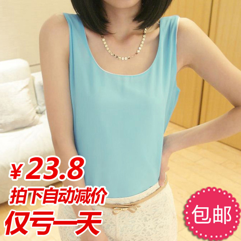 新款夏装 雪纺背心 雪纺衫 打底衫 女士 吊带背心 打底无袖衫大码
