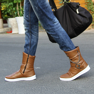  新款韩版时尚潮流机车靴男士增高靴高帮工装靴马丁皮鞋高筒男靴子