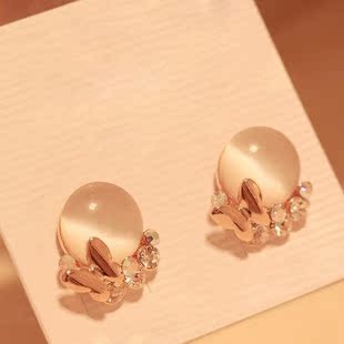  0586 韩版饰品 时尚可爱翩翩蝴蝶水钻晶莹剔透猫眼耳钉耳饰批发