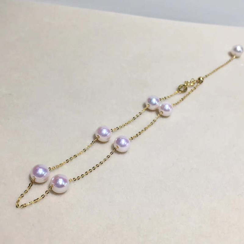 Summer hot money 18K Gold Japan Natural AKOYA Tennyo Seawater Pearl Anklet Hand and foot Circle Strong lightin the Jewelry/Diamond/Jade/Gold , Natural pearls (New) , Bracelets category - from Buy2taobao.com to provide professional Taobao agent buy service