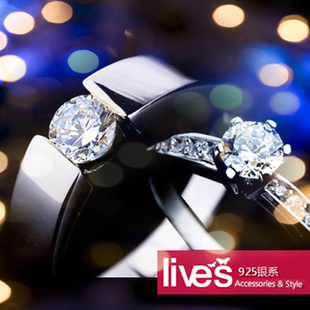  【蜜爱】情侣戒指 925纯银钻戒婚戒 圣诞生日礼物 男女韩版对戒