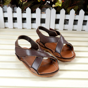  新款凉鞋 男童皮革拼接凉鞋 魔术贴沙滩鞋 儿童夏季皮凉鞋