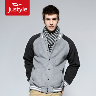  【Justyle】新款韩版春装罗纹撞色加厚抓绒男士装卫衣外套