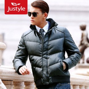  【Justyle】时尚英伦男装清仓水洗皮男士立领羽绒服加厚款