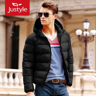  Justyle新款男士英伦韩版秋冬季连帽棉服保暖短款男装棉衣外套