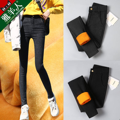 打底裤女裤外穿铅笔小脚长裤秋冬季高腰显瘦黑色保暖棉裤加厚加绒