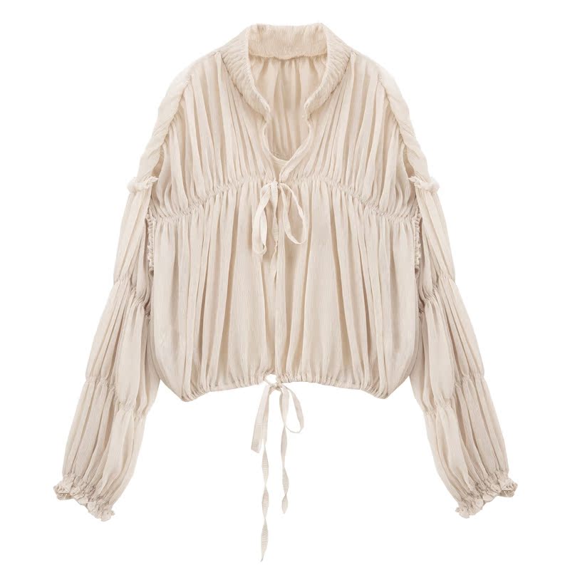 Designer models 2019 Spring and summer Seersucker Shirring Chiffon Cardiganin the Women's clothing/Boutique , Lace shirt/Chiffon shirt category - from Buy2taobao.com to provide professional Taobao agent buy service