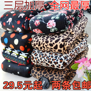  儿童打底裤加绒加厚三层特厚不倒绒女童保暖裤小脚裤女童靴裤印花