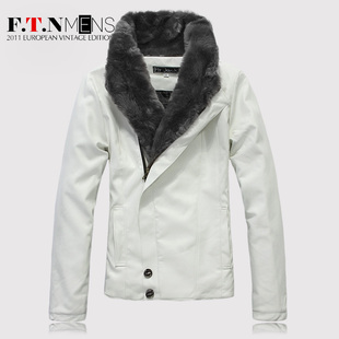  冬季新品 韩版修身男式皮衣 斜拉毛领皮毛一体皮衣 男装外套