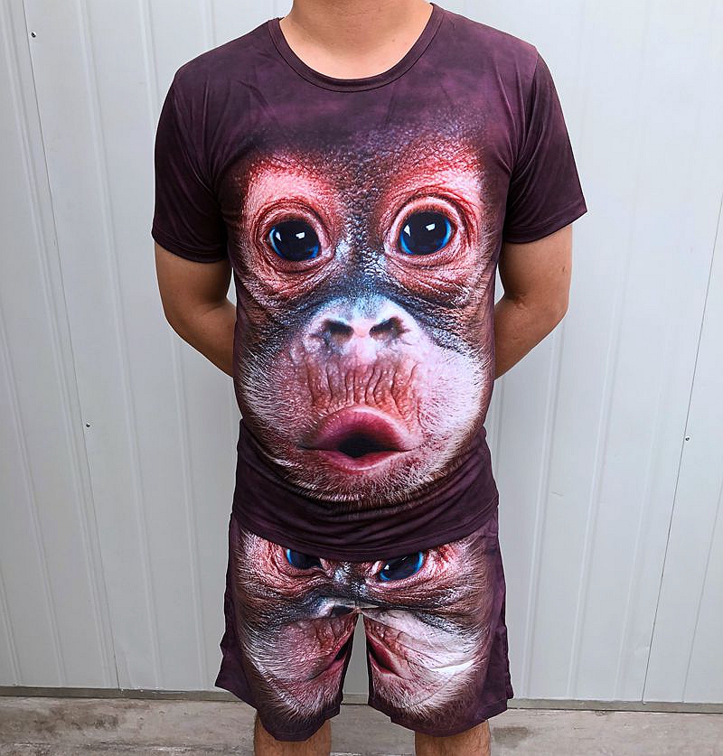 Funny Chimpanzee Short sleeved summer 3D Monkey T-shirt Large clothes Half toot toot Set 6in the Men's clothing, Set , Leisure sports suit category - from Buy2taobao.com to provide professional Taobao agent buy service
