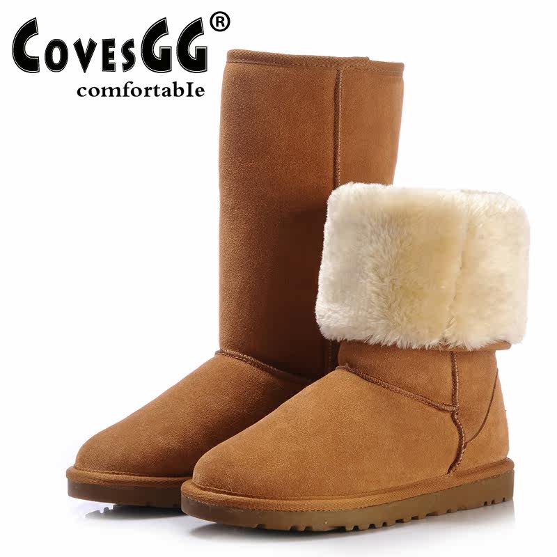 CovesGG 雪地靴 冬靴真皮牛皮高筒靴女靴子女鞋子牛筋底 包顺丰