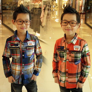  童装男童衬衫 儿童翻领格子衬衣 春款新品中大童长袖外套韩版5003