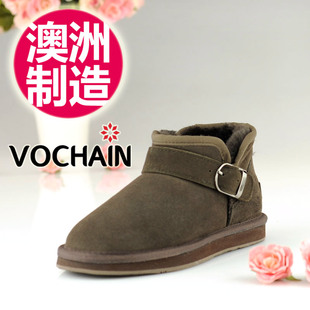  澳洲代购 VOCHAIN欧美冬靴皮毛一体雪地靴低筒搭扣情侣款男女短靴