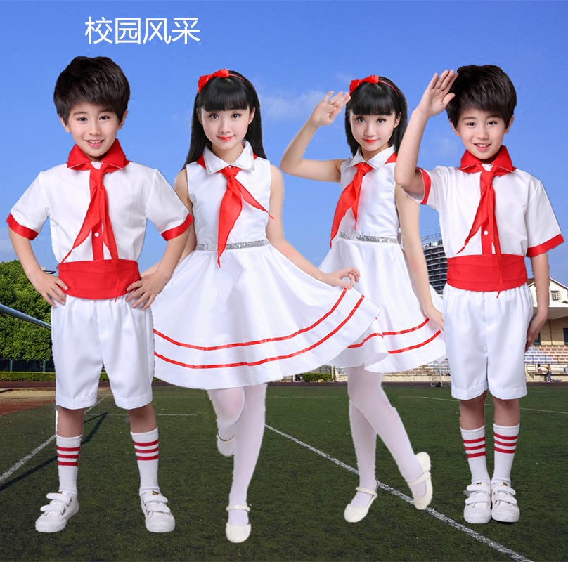 六壹兒童白色表演服紅領巾舞蹈裙女童朗誦合唱服中小學生演出校服在類目 童裝/嬰兒裝/親子裝, 兒童演出服中 - 來自Buy2taobao.com提供專業的淘寶代購服務