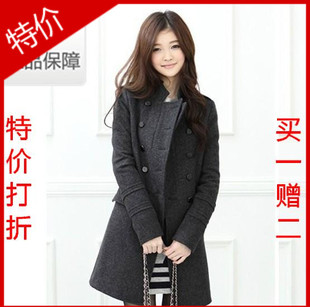 秋冬新款韩版修身毛呢大衣女外套春秋中长款双排扣冬装风衣女
