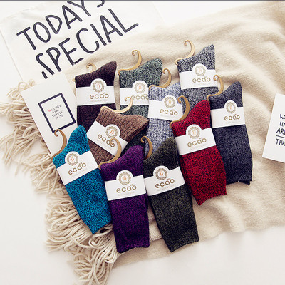 天天特价5双装秋冬民族风原宿粗线袜 中筒袜子百搭个性抽条堆堆袜