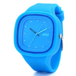  ZGO时尚撞色果冻男表 水钻学生女表 糖果色硅胶手表 潮 正品包邮
