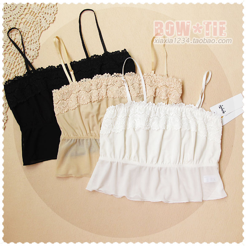 牛奶丝拼纱蕾丝边抹胸裹胸/肩带可拆打底吊带背心白黑|msdalam kategori Butik wanita / wanita, Bra - dari Buy2taobao.com untuk memberikan perkhidmatan ejen Taobao profesional membeli