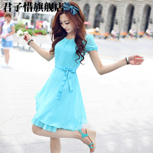 2013 new women chiffon dress summer Summer Slim Korean version was thin short-sleeved skirt sweet skirts