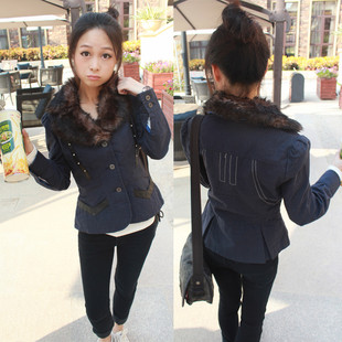  【八路铺网站独家】秋冬百搭保暖短外套 时尚修身全棉毛领外套 潮