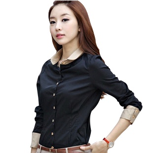 黑衬衫女长袖韩版职业装女装衬衫秋装修身显瘦