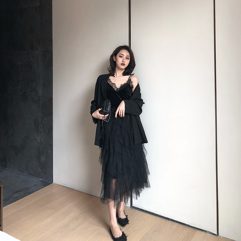 gshero雪纺黑色半身裙女2019春夏中长款显瘦不规则慵懒风网纱裙春|ruв категории Женская одежда, юбка - от Buy2taobao.com для оказания профессиональной услуги покупки агента Taobao