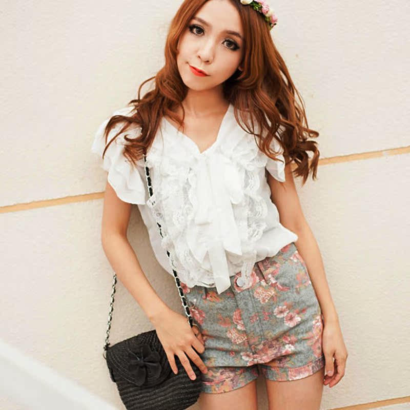 复古小清新印花高腰...